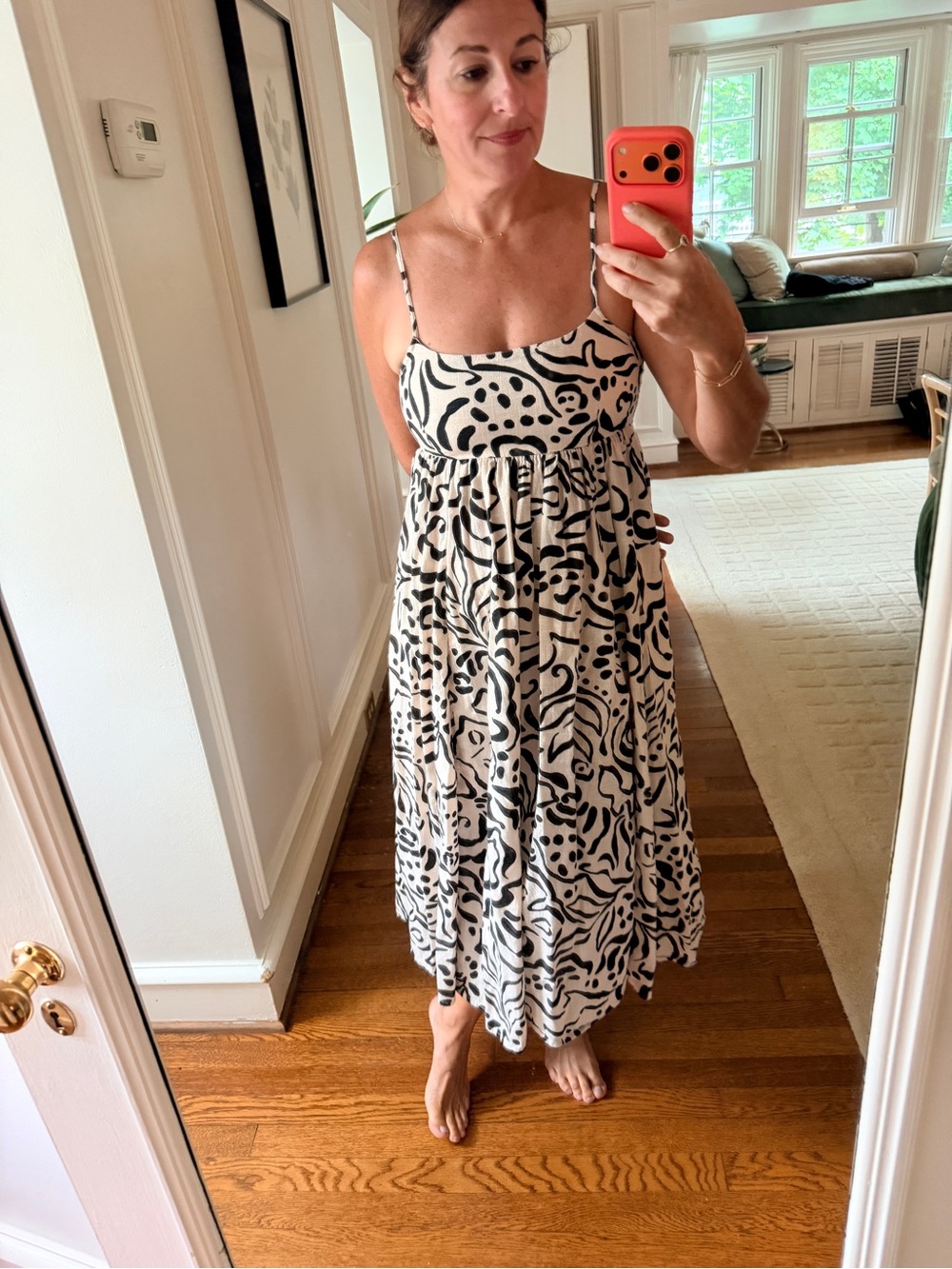 Billabong Black & White Printed Spaghetti-Strap Midi Dress